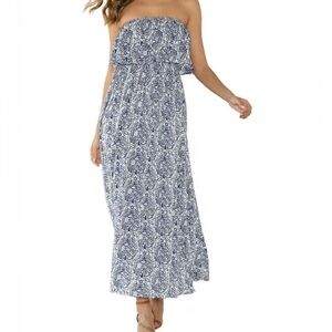 Yidarton Paisley Floral Print Ruffle Tube Dress Women size Medium